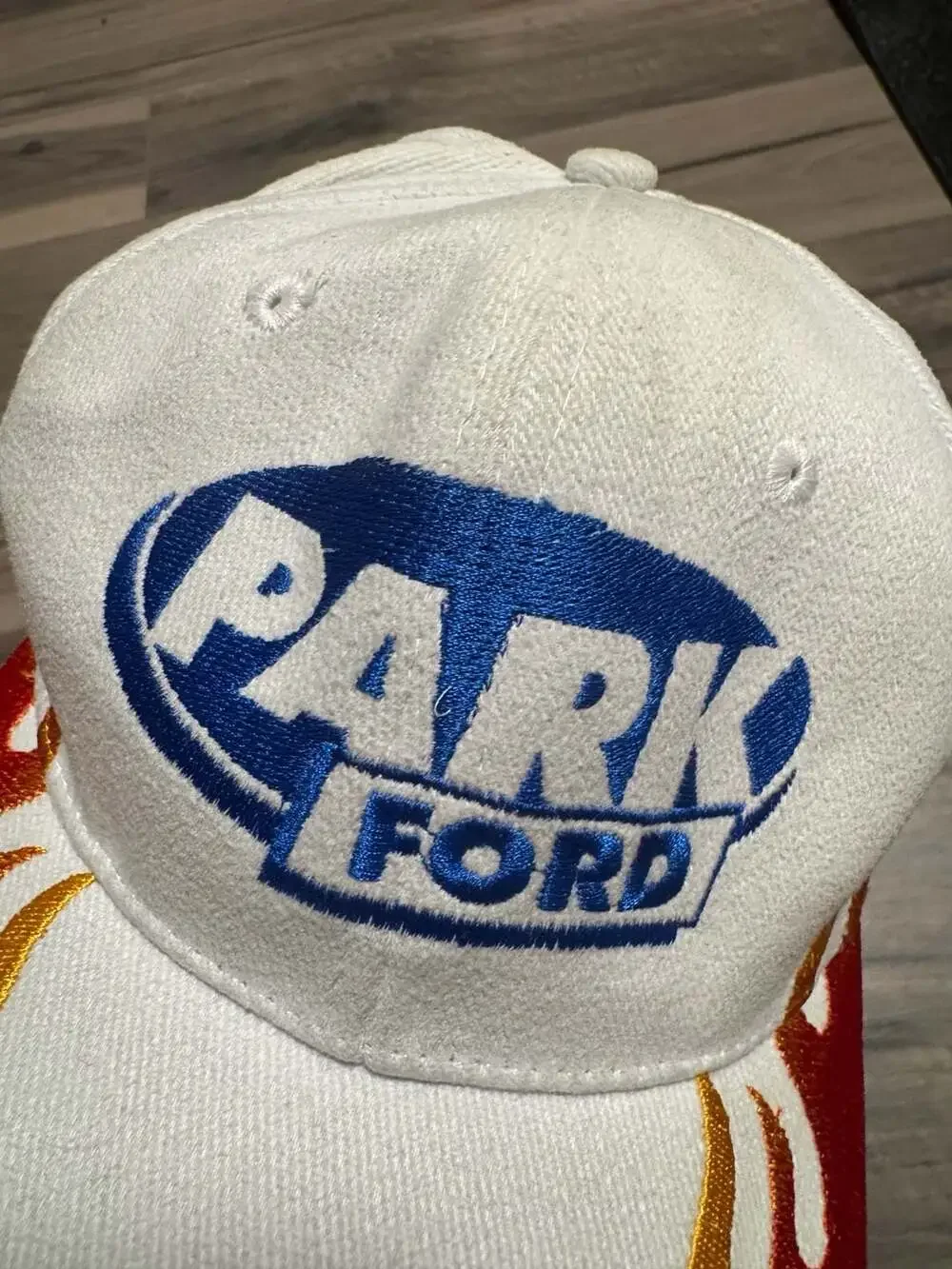 Vintage Park Ford Flames Embroidered White Hat Cap Strapback Nissin Cap